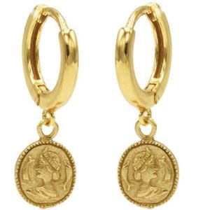 Karma 925 Sterling Zilveren Hinge Hoops Goudkleurige Coin Oorbellen  - goud