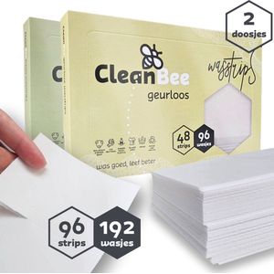 CleanBee® proefpakket 2 x 96 wasbeurten - Geurloos - Fresia - Wasmiddelstrips - Wasdoekjes - Wasmiddel Voordeelverpakking - Eco - Wasstrips - Duurzaam - Plasticvrij -