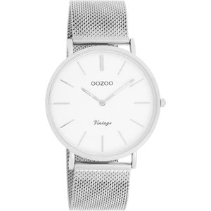 OOZOO Vintage series - zilverkleurige horloge met zilverkleurige metalen mesh armband - C9901 - Ø40