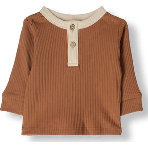 Quincy Mae Ribbed Long Sleeve Henley Tops & T-shirts Unisex - Shirt - Beige - Maat 50/62