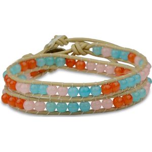 Silventi 710401459 Leren Wikkelarmband met Kralen - Leer - Kralen - Knoopsluiting