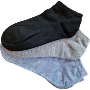 Ruinur Kindersokken - Sneakersokken - Katoenen Sokken - 3 Paar - Maat 31-34 - Zwart/Grijs/Lichtblauw