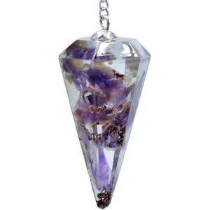 Yogi & Yogini - Orgoniet Pendel - Amethist - Facet geslepen met spitse punt - Mineraal - 4cm - in luxe geschenkverpakking