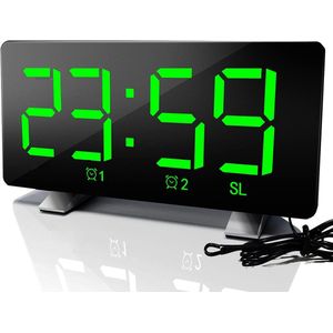 Wekkerradio met USB-oplaadpoorten, elektrische klokken met instelbare helderheid, sluimerfunctie, 12/24 uur, groen