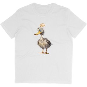 Grappig Dames Heren T Shirt - Eend - Wit - Korte Mouw - Ronde Hals - L