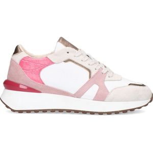 Manfield - Dames - Witte leren sneakers met roze details - Maat 36