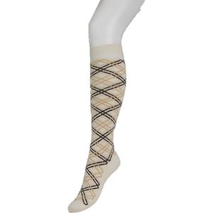 Bonnie Doon Kniekous met Tartan Ruiten Katoen Kleur Butter Creme Maat 36/42 Gladde Teennaad - Ruiten - MultiColor - Comfort - Warm - Stijlfol - Modern - Voorgewassen - Tartan - Vlakke Teennaad - Kniesokken - Butter Cream - BP241502.604