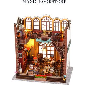 Premium Miniatuur XXL bouwpakket - DIY magisch boekenhuis model-houten modelbouw- Miniatuur bouwpakket-miniatuur poppenhuis-handgemaakt houten model-Met LED verlichting- 24x18x23cm- Poppenhuis – Voor 14 jaar +