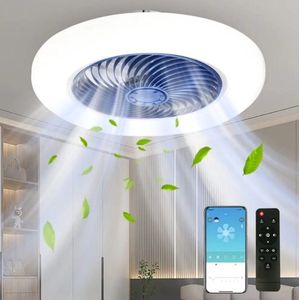 LuxiLamps - Smart Lamp Ventilator - Met Afstandsbediening en APP - Plafondventilator - 45 cm - Blauw - Keuken Lamp - Woonkamerlamp - Moderne lamp
