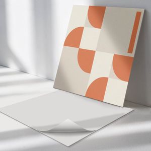 Wallfluent Vinyl Wandpaneel - Abstracte vormopstelling Zelfklevend Wandpaneel - 50 cm x 50 cm - Oranje PVC wandpaneel - Set van 4 - Vierkant Wandbekleding Vinyl - Abstractie Wandpaneel - PVC Muurpaneel - Wandpaneel Keuken en Badkamer