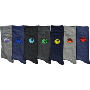 Smiley® men 7-pack - EYES - 7 paar sokken - Grijs Marine & Zwart - Maat 39/42 - hoogwaardige katoen