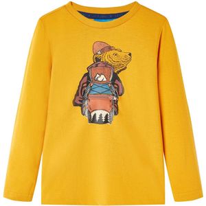 vidaXL - Kindershirt - met - lange - mouwen - 104 - okerkleurig