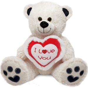 Teddybeer Pluche Knuffel Wit met Hart Love 35 cm {Valentijnsdag cadeau voor hem haar - Knuffelbeer Beertje Teddy Liefde Mannen Vrouwen - Valentijn Cadeautje - I Love You / Ik hou van je - Teddy Beer Groot}