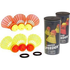 Speedminton Speeder Combi - 6 stuks - 3 Match Speeder - 3 Fun Speeder - speedbadminton - crossminton - speed badminton shuttle - Geel - Rood