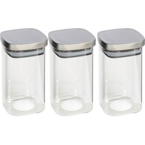 Gerim - Voedsel/etenswaren 3x voorraadpotten 1500ml glas en RVS deksel