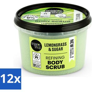 12 x Organic Shop - Body Scrub Lemongrass - Verfrissend en Verzorgend - 250 ml - Lichaams Scrub - Suiker Scrub - Citroengras Scrub - Natuurlijke Scrub - Organische Scrub