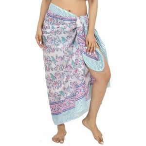 Katoenen Hand Blok Print Sarong - Lange Omslagdoek voor Dames - Perfect voor Badkleding
