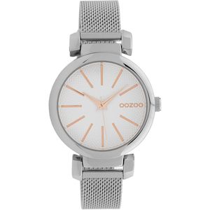 OOZOO Timepieces - Zilverkleurige horloge met zilverkleurige metalen mesh armband - C10128