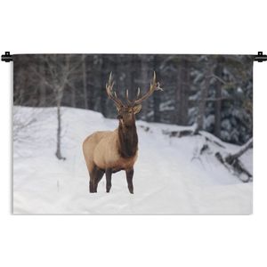 Wandkleed - Wanddoek - Hert - Sneeuw - Winter - 60x40 cm - Wandtapijt