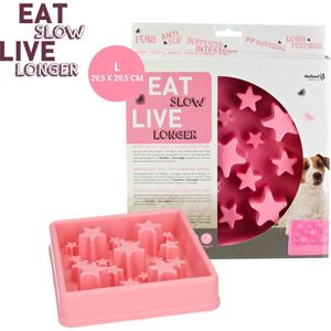 Eat Slow Live Longer Star Voerbak – Anti-schrok voerbak – Slowfeeder voor honden – Anti-slip – Roze - 29.5 x 29.5 cm - L - Geschikt voor de kleine tot middelgrote hond