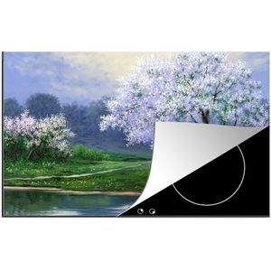 KitchenYeah® Inductie beschermer 81x52 cm - Schilderij - Boom - Bloesem - Natuur - Water - Kookplaataccessoires - Afdekplaat voor kookplaat - Inductiebeschermer - Inductiemat - Inductieplaat mat