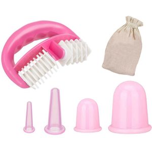 Chinese Silicone Cupping Set massage – 4 Massagecups + Anti-Cellulite Massager – Inclusief Opbergtasje – Voor Gezicht & Lichaam – cupping cups – Groen/Roze/Blauw – 42121