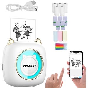 NAXSIR Mini Bluetooth Printer - Draadloze Thermische Stickerprinter - Compacte Mobiele Printer voor Labels, Notities & Fotoprints