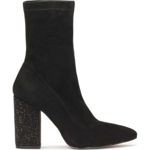 Black boots with rhinestone-embellished heel