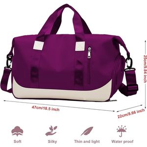 Sporttas Dames Reistas met Schoenenvak Natte Tas, Weekendtas Fitnesstas Waterdicht Groot Gym Bag Handbagage Travel Bag Boodschappentas Duffelbag voor Sport/Fitness/Outdoor, Donkerpaars