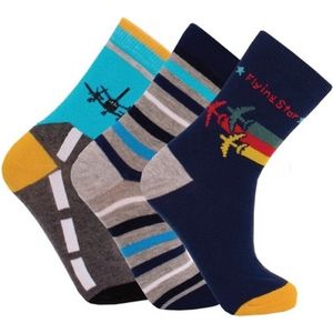 Kinderen sokken vliegtuig-strepen - prijs per 3 paar - elastan