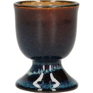 Eierdopje van porselein blauw/bruin 5 cm - Houders voor gekookte eieren - Ontbijt en lunch Pasen tafeldecoratie