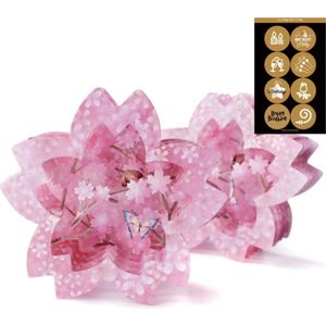 Pop up kaart 3D Sakura-papierillustraties Sakura kersenbloesem met Vlinders en Bloemen Valentijn Moederdag Beterschap pop-up wenskaart - Met 8 Feestelijke Sluitzegels - Complete Set