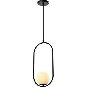 QUVIO Hanglamp modern - Lampen - Plafondlamp - Leeslamp - Verlichting - Verlichting plafondlampen - Keukenverlichting - Lamp - E27 Fitting - Met 1 lichtpunt - Voor binnen - Metaal - Glas - 15 x 25 x 51 cm - Zwart