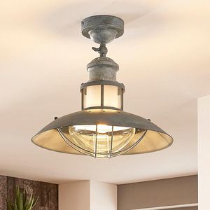 Lindby - plafondlamp - 1licht - metaal, glas - H: 34.5 cm - E27 - beton grijs, helder