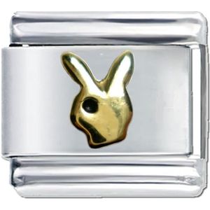 Schakel - Bedel - 9mm - Bunny - Playboy - Geschikt voor Nomination armband - Schakelarmband - Goudkleurig