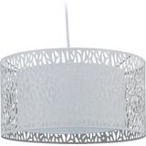 Relaxdays hanglamp - ronde lampenkap - slaapkamer, woonkamer - E27 fitting - plafondlamp - wit