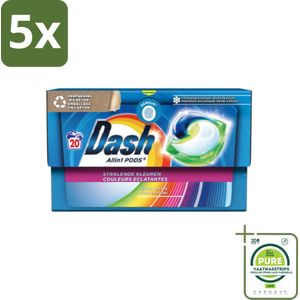 5 x Dash - Stralende Kleuren - Wasmiddel Capsules - All-in-1 Pods - Gekleurde Was - 20 Wasbeurten - Grootverpakking - Wasmiddel Capsules - Gekleurde Was - Wasverzachter - Lenor Geur - Vlekkenverwijderaar