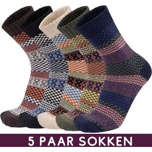 Warme Winter Sokken met Wol - Set van 5 paar met Fijn patroon - Vintage Sokken Dames/Heren maat 38-42