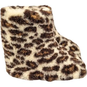 Wollen sloffen van schapenwol - heerlijk warm - hoog model met panter printje / luipaardprint - maat 36