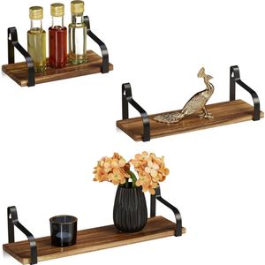 Relaxdays wandplank hout - set van 3 - breedte: 22, 33 en 43 cm - woonkamer - industrieel