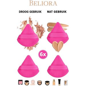 Make-up Sponsjes – Powder Puff Driehoek – Beauty Blender – Poederspons – 6 Stuks – Roze