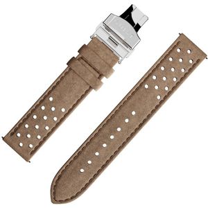 QUIST - horlogebandje - bruin geperforeerd nubuck - zilveren sluiting - 20mm