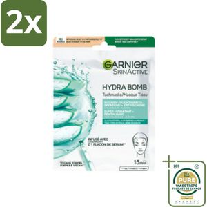 Garnier - SkinActive - Hydrabomb Tissue Masker - Hyaluronzuur & Aloe Vera - Super Hydraterend - 1 Gezichtsmasker - Voordeelverpakking - 2 stuks - Aloë vera - Gezichtsmasker