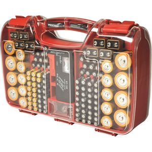 Battery Daddy Batterijbox met Batterij Tester- Batterij organizer houder bewaardoos voor 180 batterijen - Batterij opbergdoos met handvat - Geschikt voor AA-, AAA-, 9-Volt-, C-, knoopcel- en D-batterijen