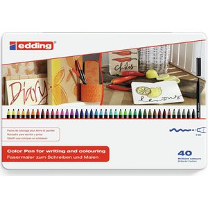 edding 1300/40 S teken-/viltstiften set - 40 stuks in verschillende kleuren - ronde punt 2 mm - prachtig om cadeau te geven - inkt op waterbasis - voor schrijven, schetsen en lay-outs op lichtgekleurd papier