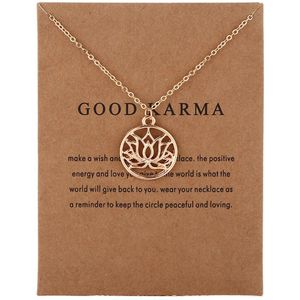 Bixorp Luck Dames Ketting met Gouden Lotus Bloem in Cirkel - ""Good Karma"" - 45/50cm - Cadeau voor Vrouw - Goudkleurig