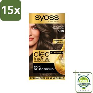 15 x SYOSS - Oleo Intense 5-10 - Haarverf - Permanente Haarkleuring - Cool Bruin - Langdurige Kleur - Grootverpakking - Permanente Haarkleuring - Haarkleur - Koele Bruine Haarkleur - Haarkleuring Zonder Ammoniak - Arganolie