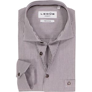 Ledub - Modern Fit - Overhemd - Donkerbruin Gestreept - Strijkvriendelijk
