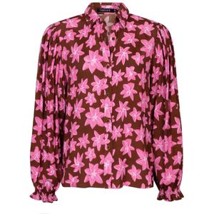 Ydence - Alyssa Ws2552 - Blouse - Bruin - Bloemenpatroon