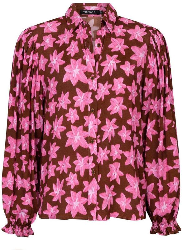 Ydence - Alyssa Ws2552 - Blouse - Bruin - Bloemenpatroon